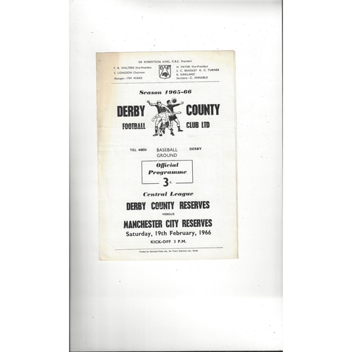 Derby County v Manchester City Central League Football Programme 1965/66