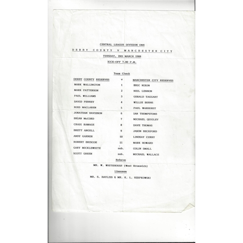 Derby County v Manchester City Central League Football Programme 1987/88