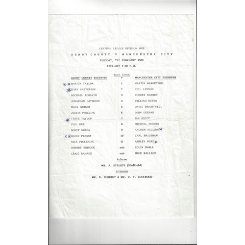 Derby County v Manchester City Central League Football Programme 1988/89