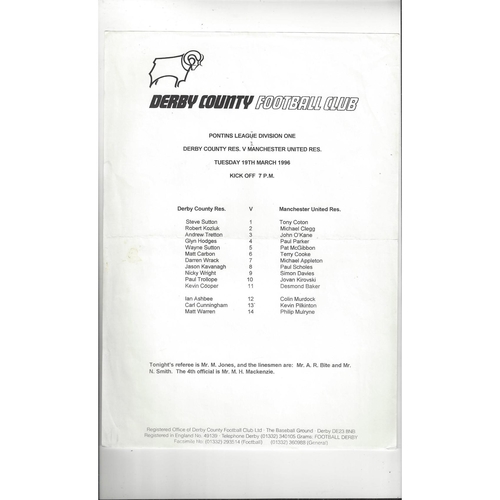 Derby County v Manchester United Central League Football Programme 1995/96