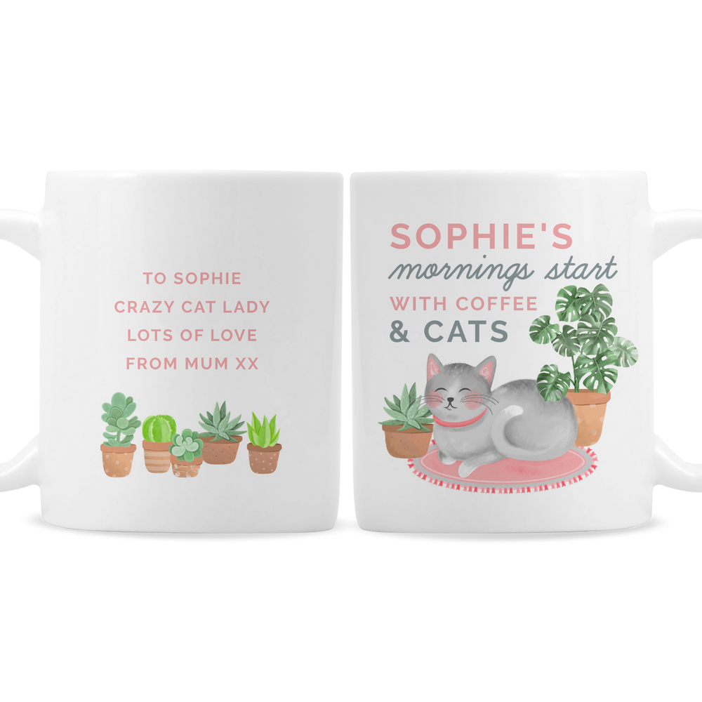 Personalised "Mornings Start with Cats and" Mug
