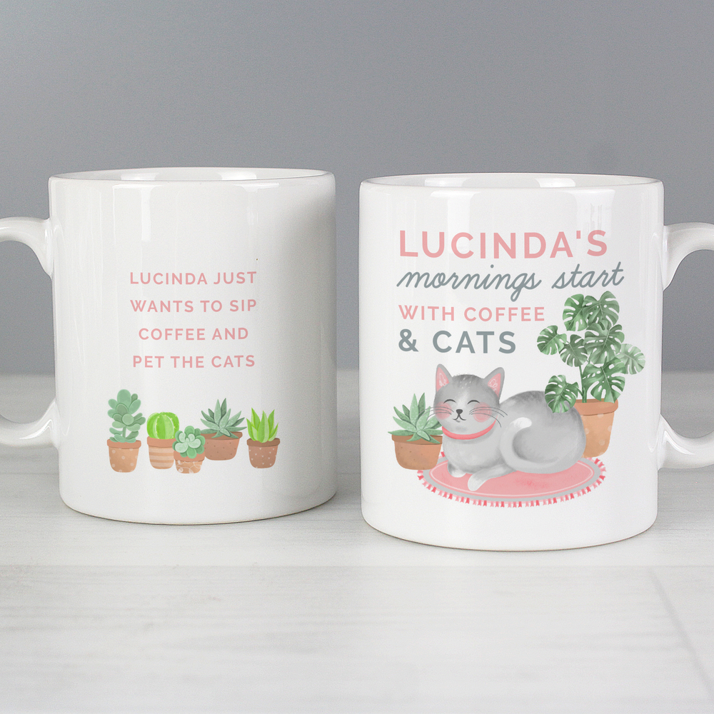 Personalised "Mornings Start with Cats and" Mug