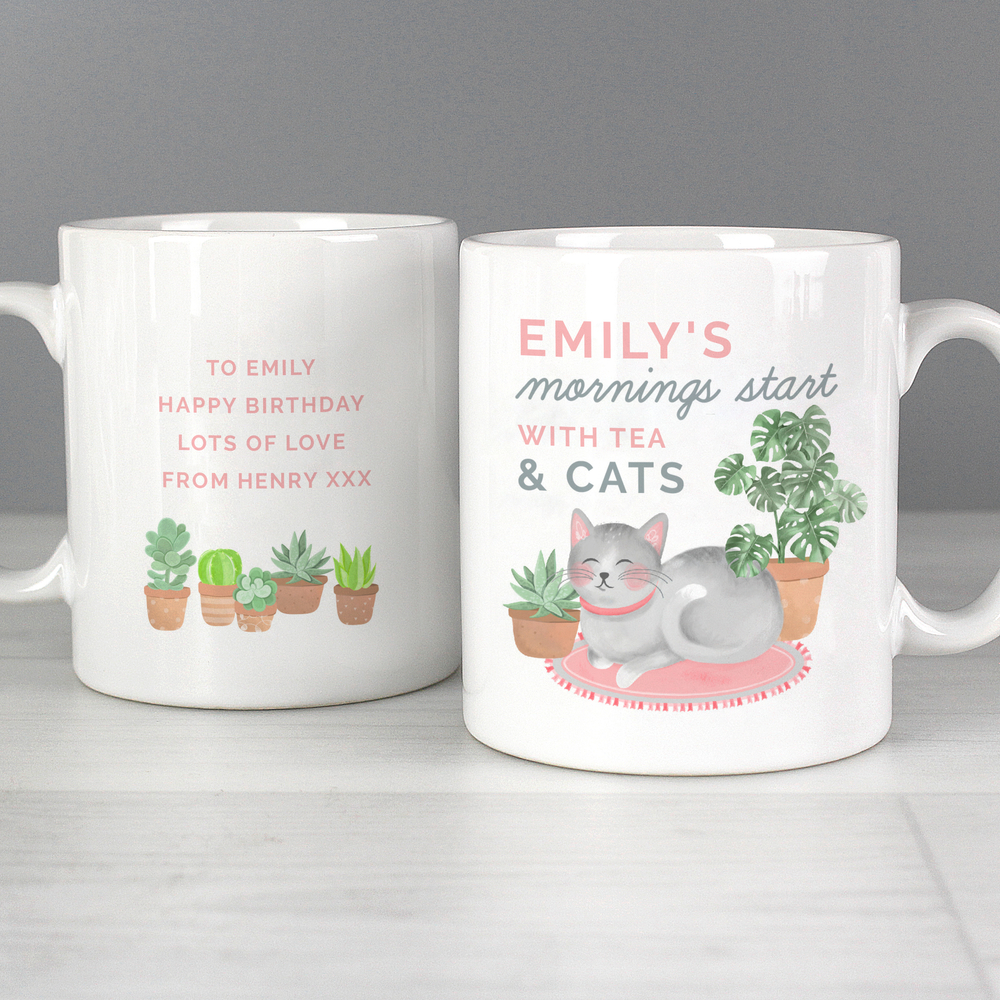 Personalised "Mornings Start with Cats and" Mug