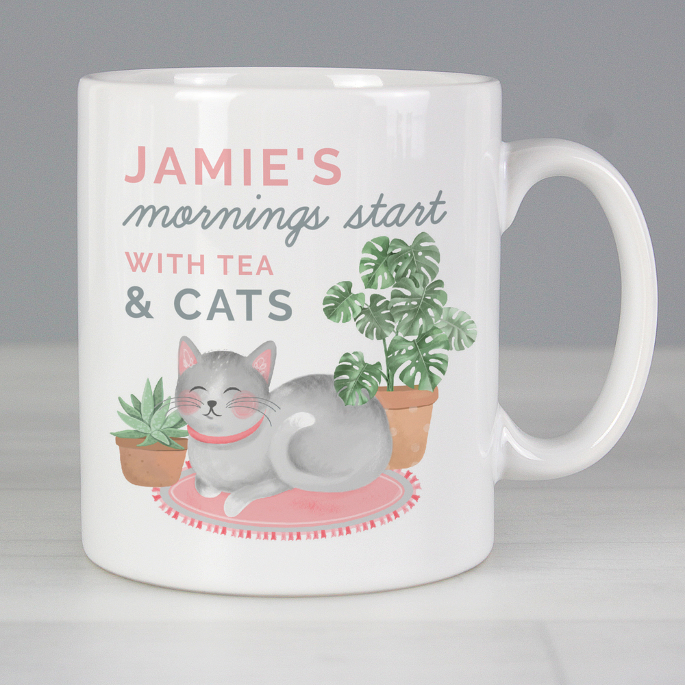 Personalised "Mornings Start with Cats and" Mug