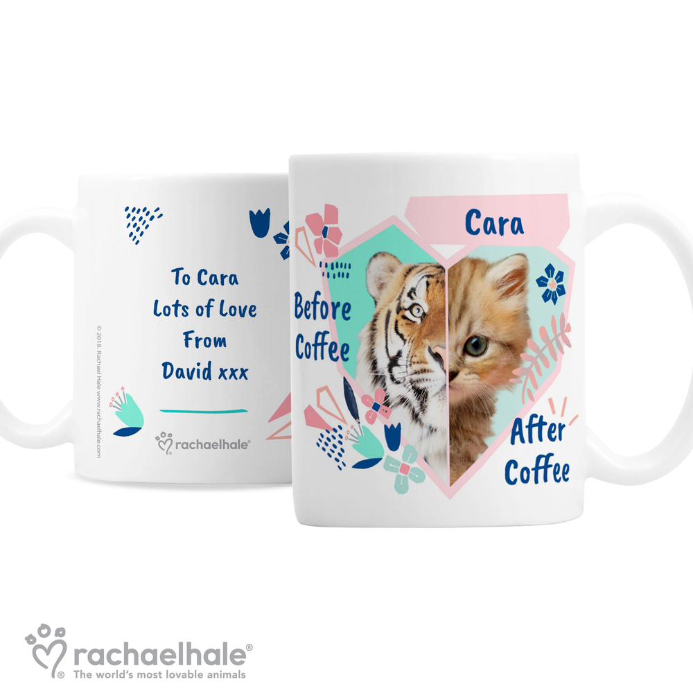 Personalised Rachael Hale 'Before Coffee/After Coffee' Cat Mug