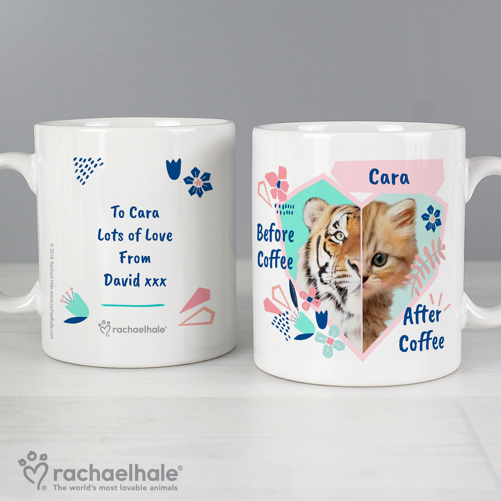 Personalised Rachael Hale 'Before Coffee/After Coffee' Cat Mug