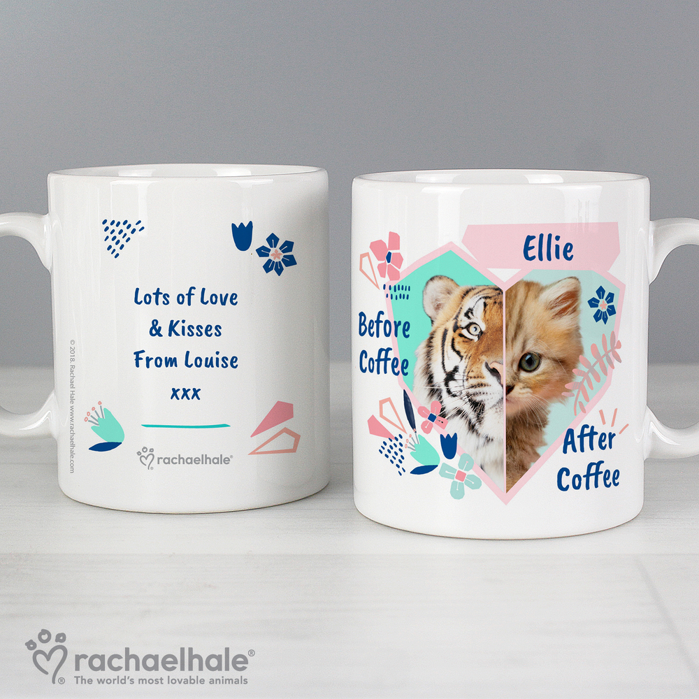Personalised Rachael Hale 'Before Coffee/After Coffee' Cat Mug