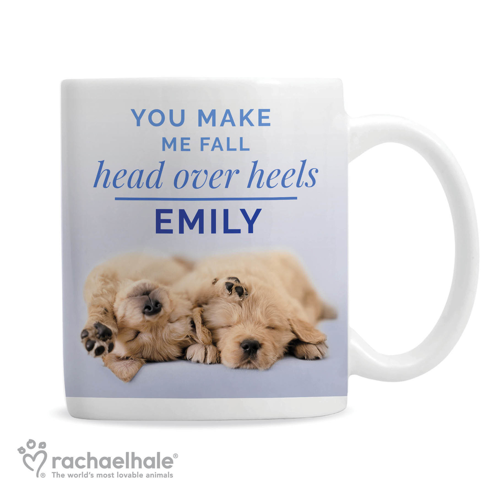 Personalised Rachael Hale Head Over Heels Puppy Mug