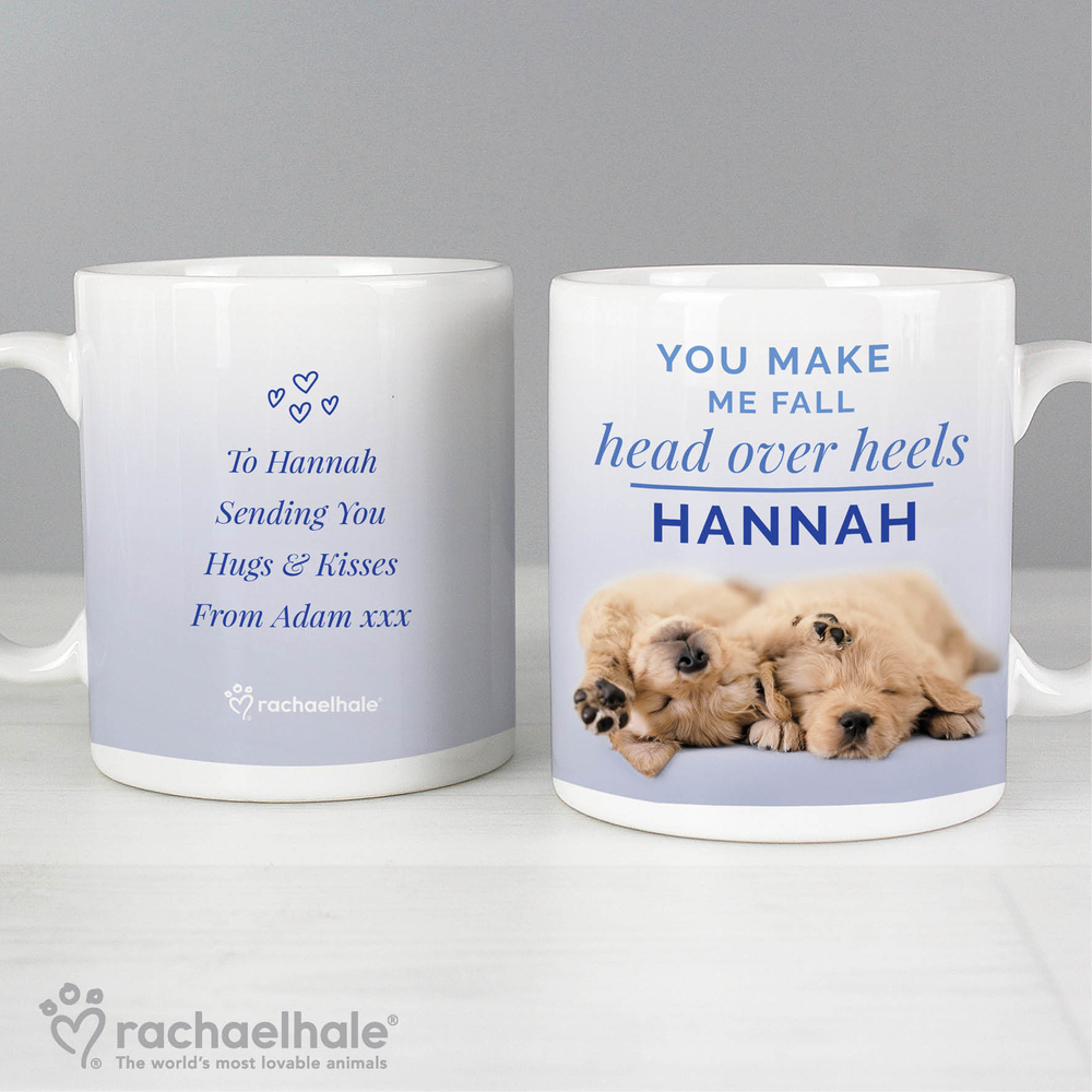 Personalised Rachael Hale Head Over Heels Puppy Mug