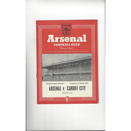 1952/53 Arsenal v Cardiff City Football Programme