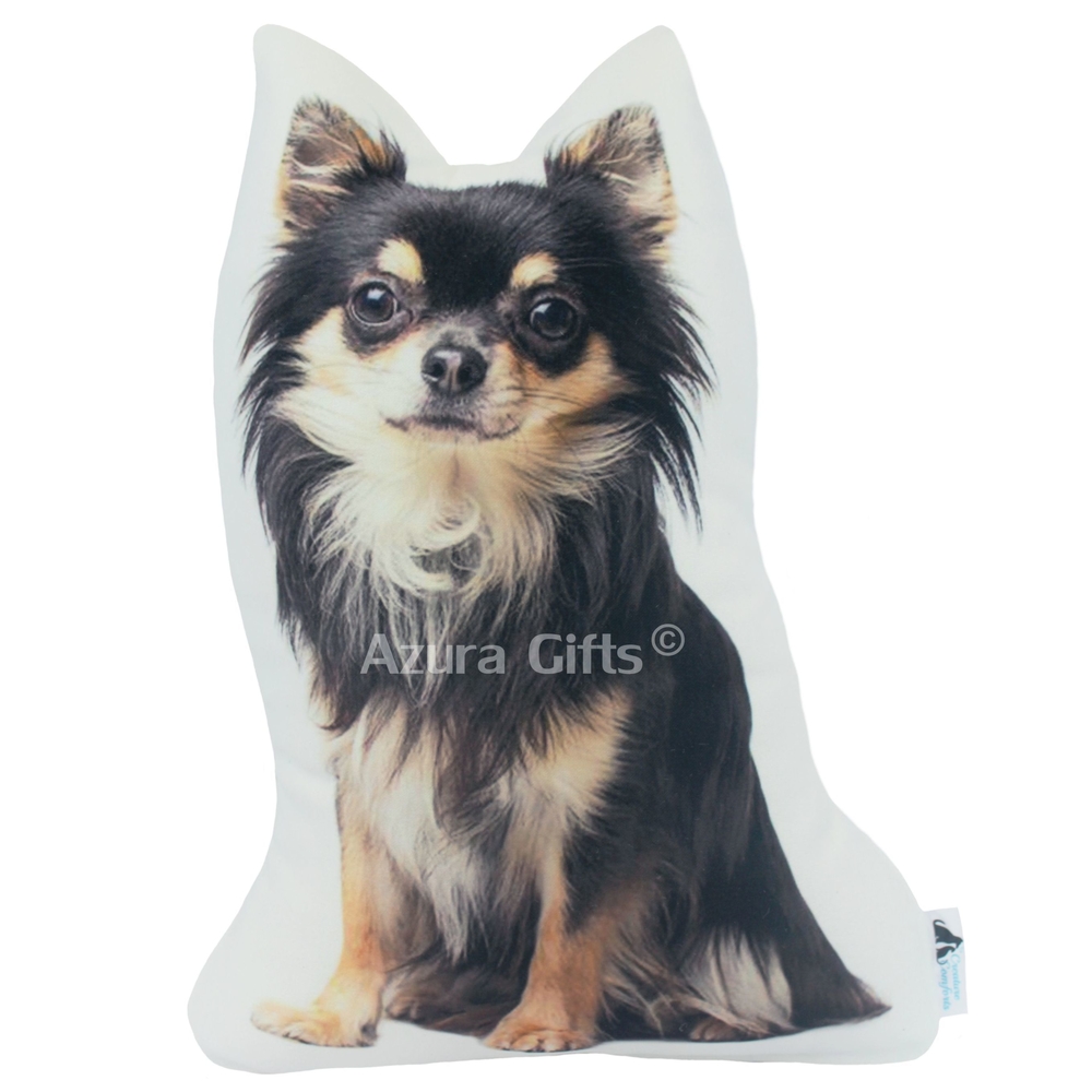 Chihuahua Shaped Dog Cushion (Black & Brown Sitting)