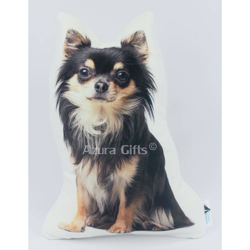 Chihuahua Shaped Dog Cushion (Black & Brown Sitting)