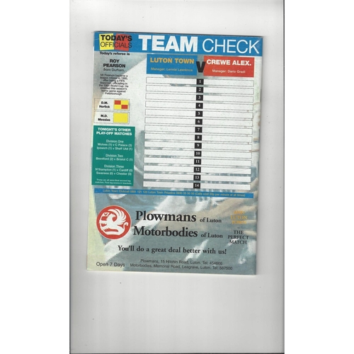 Luton Town v Crewe Alexandra Play Off Football Programme 1996/97