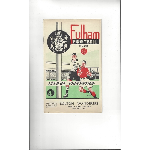 1951/52 Fulham v Bolton Wanderers Football Programme