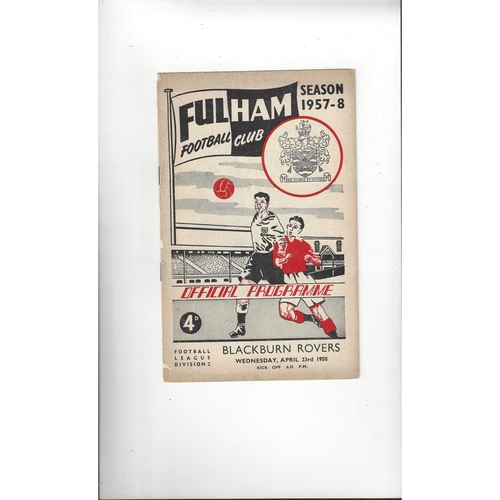 1957/58 Fulham v Blackburn Rovers Football Programme