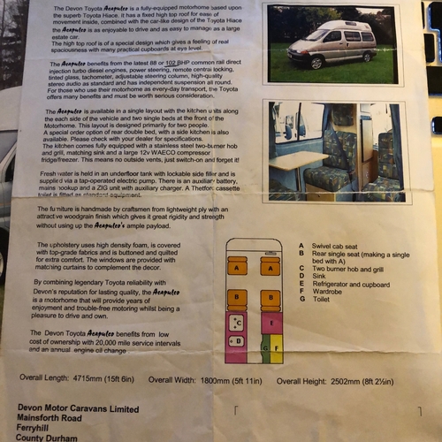 Devon Sunrise Acapulco Camper Van 2 Berth - 2001 Toyota Hiace 2.4D 74140 Miles