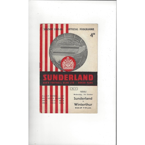 Sunderland v Winterthur Friendly Football Programme 1959/60