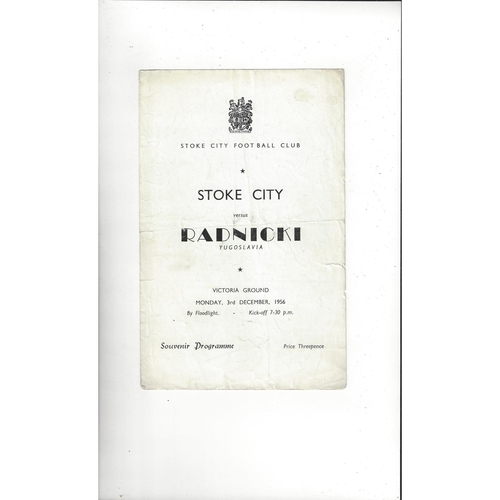 Stoke City v Radnicki Friendly Football Programme 1956/57