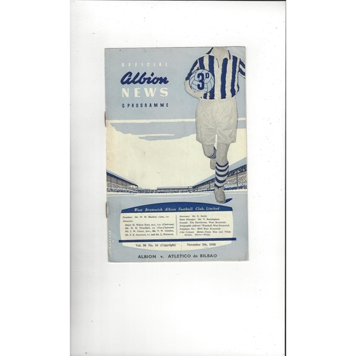 West Bromwich Albion v Atletico Bilbao Friendly Football Programme 1958/59