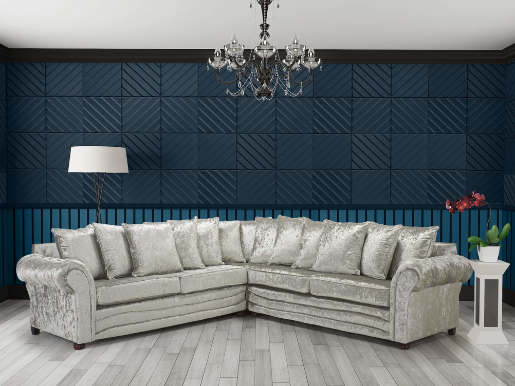 ANNABELLE2 CORNER 2 SOFA IN SILVER CRUSHED VELVET