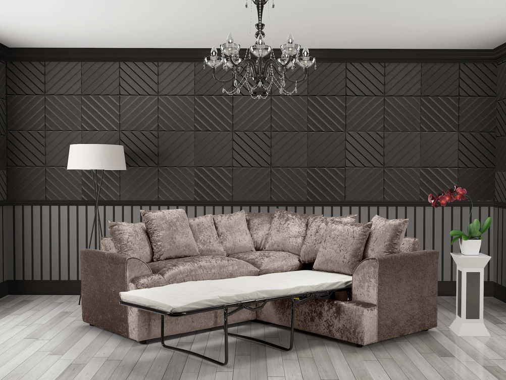 FERGUSON CORNER 2  SOFA BED IN MINK CRUSHED VELVET