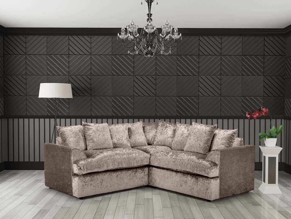 FERGUSON CORNER 2  SOFA BED IN MINK CRUSHED VELVET