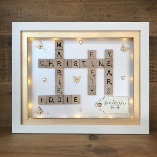 Customised Scrabble Family Name Box Frame with optional LED Lights | Personalised  Anniversary Gift