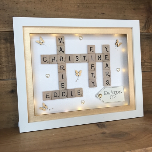 Customised Scrabble Family Name Box Frame with optional LED Lights | Personalised  Anniversary Gift