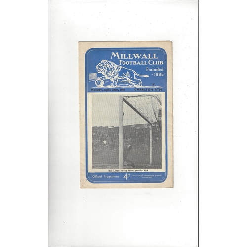 Millwall v Charlton Athletic Friendly Football Programme 1957/58