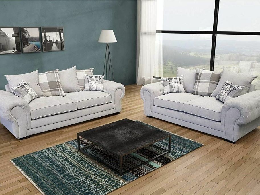 CHESTERFIELD 3+2  SOFA IN SILVER KENSINGTON
