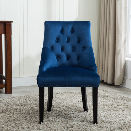 Victoria Tufted Velvet Fabric Studded Accent Dining Chair (Blue)