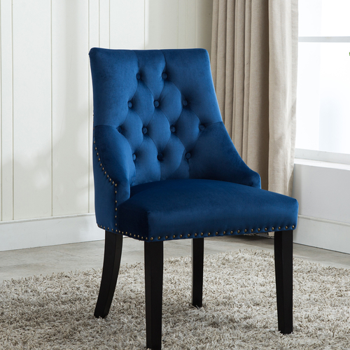 Victoria Tufted Velvet Fabric Studded Accent Dining Chair (Blue)
