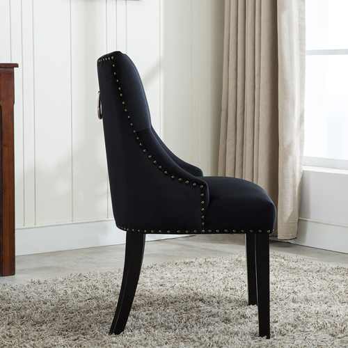 Victoria Tufted Velvet Fabric Studded Accent Dining Chair (Black)