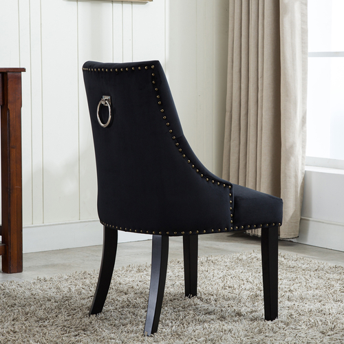 Victoria Tufted Velvet Fabric Studded Accent Dining Chair (Black)