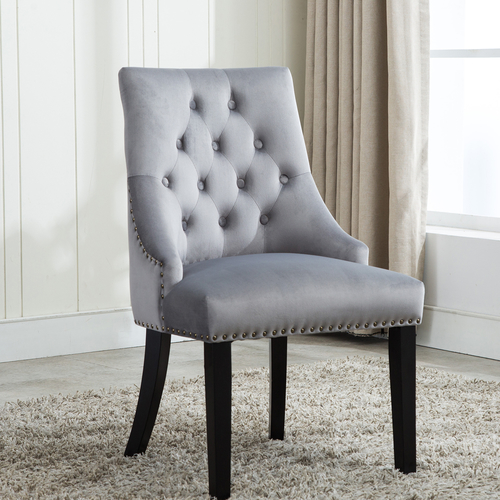 Victoria Tufted Velvet Fabric Studded Accent Dining Chair (Grey)