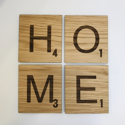 Oak scrabble coaster set ( any letters )