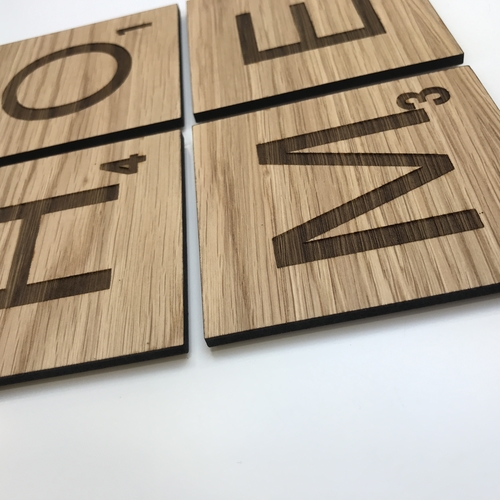 Oak scrabble coaster set ( any letters )