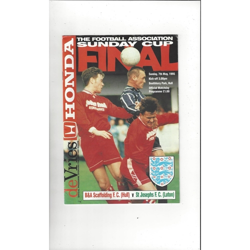 1995 B & A Scaffolding v St Josephs Sunday Cup Final Football Programme @ Hull