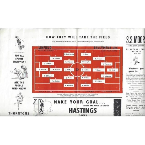 1958 Ballymena v Linfield Irish Cup Final Football Programme