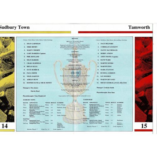 1989 Sudbury Town v Tamworth FA Vase Final Football Programme