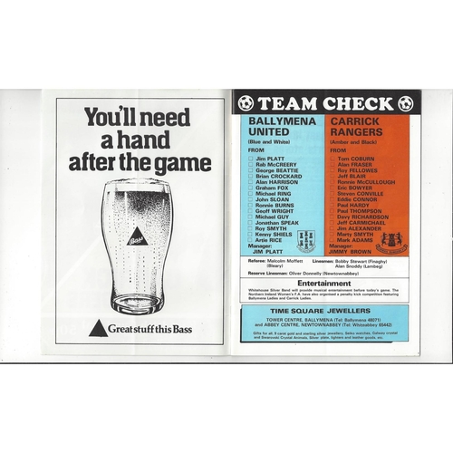 1984 Ballymena United v Carrick Rangers Irish Cup Final Football Programme