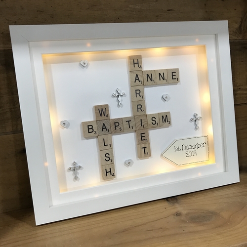 Christening / Baptism Scrabble Family Name Box Frame