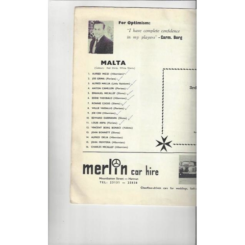 1971 Malta v England Football Programme  White Cover Edition