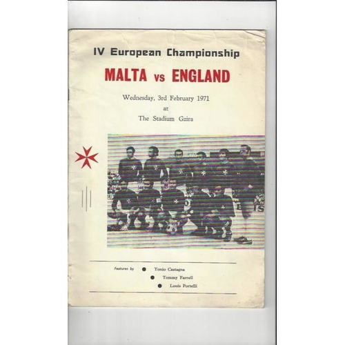 1971 Malta v England Football Programme  White Cover Edition