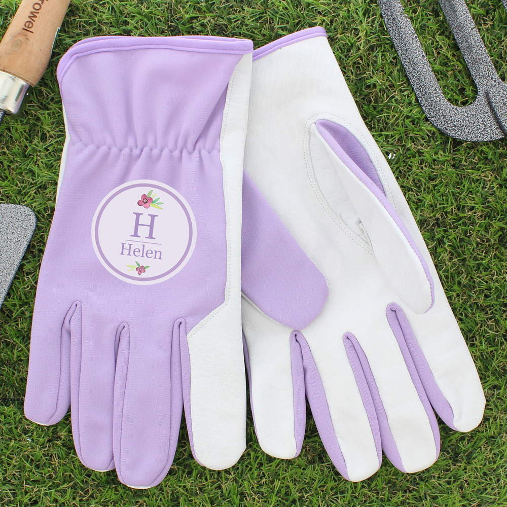 Personalised Floral Bouquet Medium Lilac Gardening Gloves