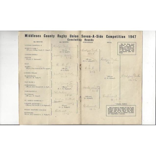1947 Middlesex Sevens Rugby Union Programme