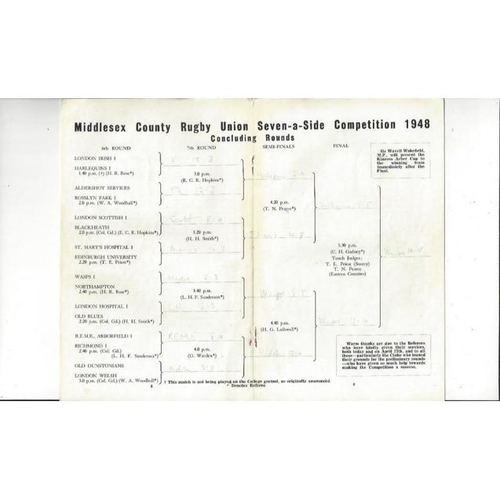 1948 Middlesex Sevens Rugby Union Programme
