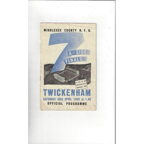 1949 Middlesex Sevens Rugby Union Programme