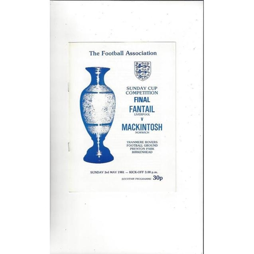 1981 Fantail v Mackintosh Sunday Cup Final Football Programme @ Tranmere