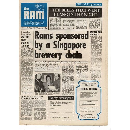 Derby County v Boston United FA Cup Football Programme 1973/74